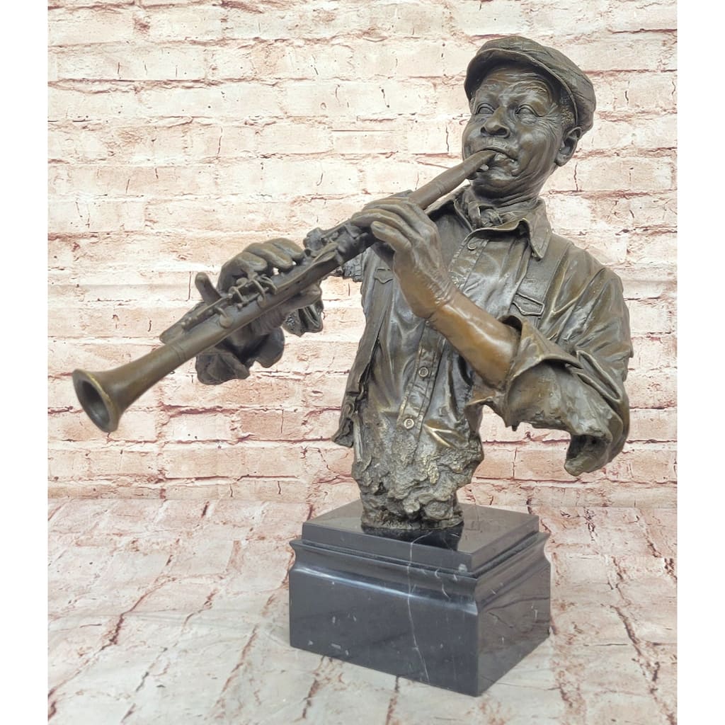 Jazz Clarinet Player Bronze Bust Sculpture - Mid-Century Music Art