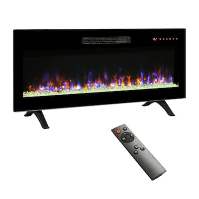 42 inch recessed ultra thin tempered glass front wall mounted electric fireplace with remote,LED light heater