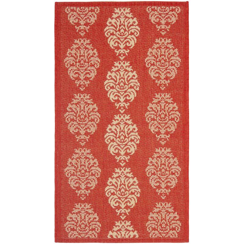 SAFAVIEH Courtyard Pauley Damask Indoor/ Outdoor Waterproof Patio Backyard Rug - 2' x 3'7" - Red/Natural