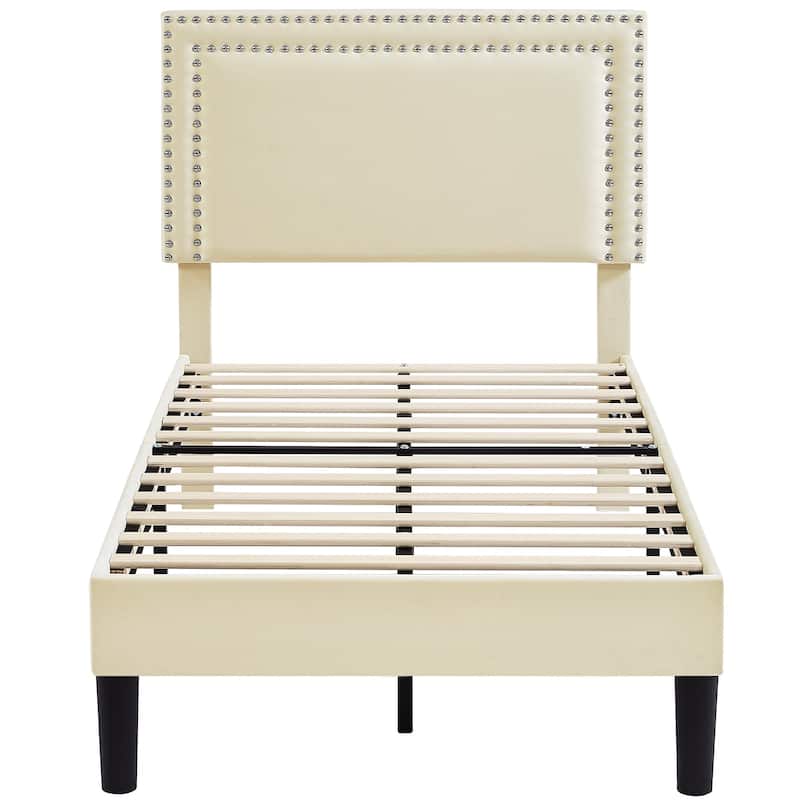 VECELO Twin Size Kids Beds Set of 2 Adjustable Headboard Soft Upholstered Headboard with Rivet Detail 8" Underbed Storage
