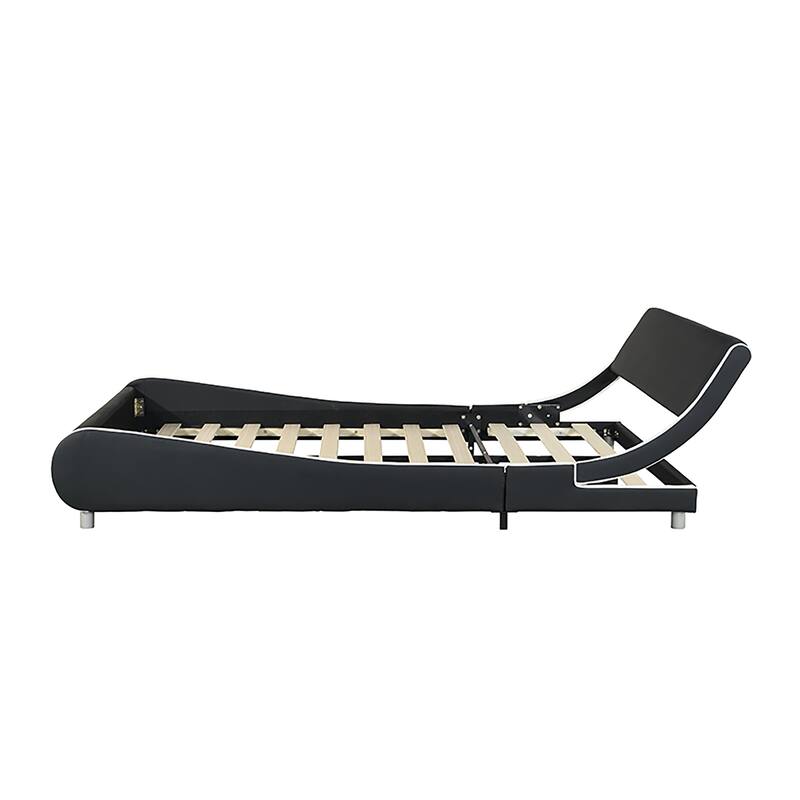 Queen Faux Leather Bed Frame with RGB LED Lighting, Remote/App Control, Wood Slat Support, Curved Design, No Box Spring Need