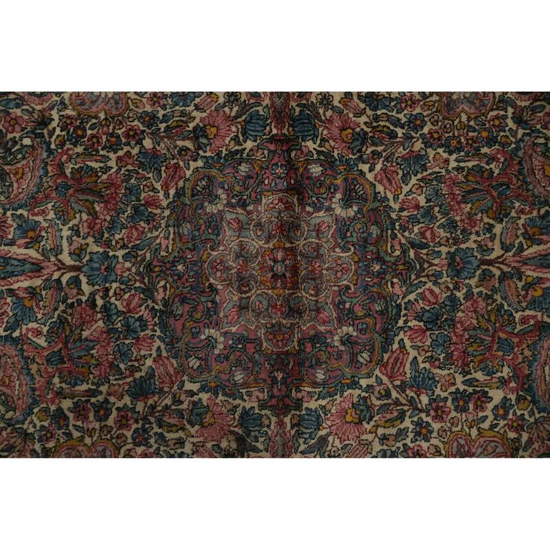 Hand Knotted Oriental 100% Wool Carpet Traditional Floral Beige & Ivories Kerman Area Rug - 15' 2'' X 8' 6''