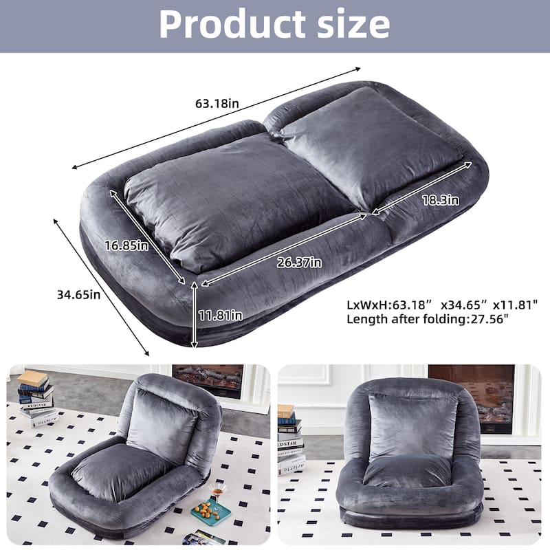 Roomfitters Folding Sofa Chair with 5 Adjustable Positions, Velvet Floor Lounge Chair for Gaming