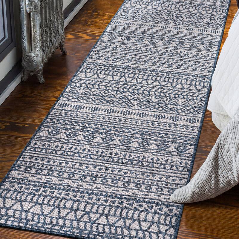 World Rug Gallery Contemporary Geometric Bohemian Textured Flat Weave Indoor/Outdoor Area Rug