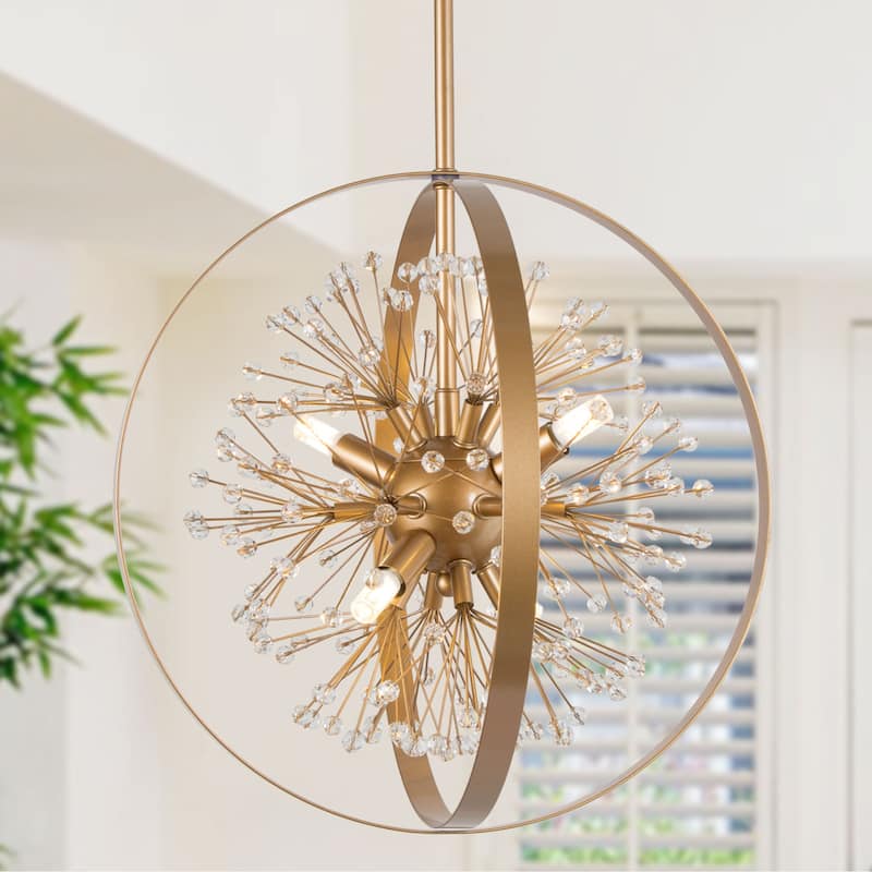 Kenira Modern Bronze Gold Globe Crystal Starburst Pendant Lights/ Semi-flush Mount Chandelier - D15" x H84.5"