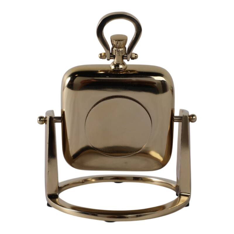 Metal Glass Desk Clock with Roman Numerals and Curved Frame Design - 7" x 7" x 9"