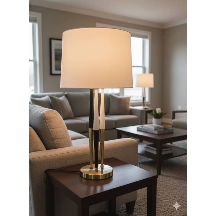 Gold, Black And White Metal Frame Table Lamp