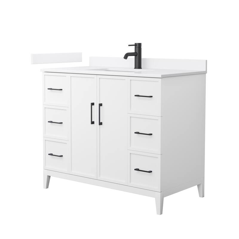 Wyndham Collection WCH717142S-QTZ-UNSMXX Elan 42" Free Standing Single - White / White Quartz Top / Matte Black Hardware
