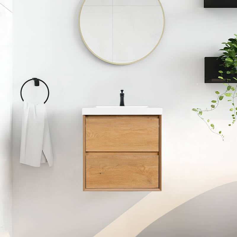 NebulaSky 24 in Wall Mounted Single Sink Bathroom Vanity with Top Combo Cabinet Vanity Set Invisible Handles