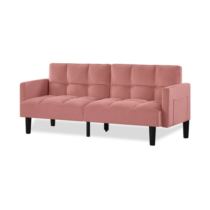 Velvet Futon Couch Sofa Lounge Sofa with Adjustable Backrest, Convertible Folding Sofa Bed Sleeper Sofa