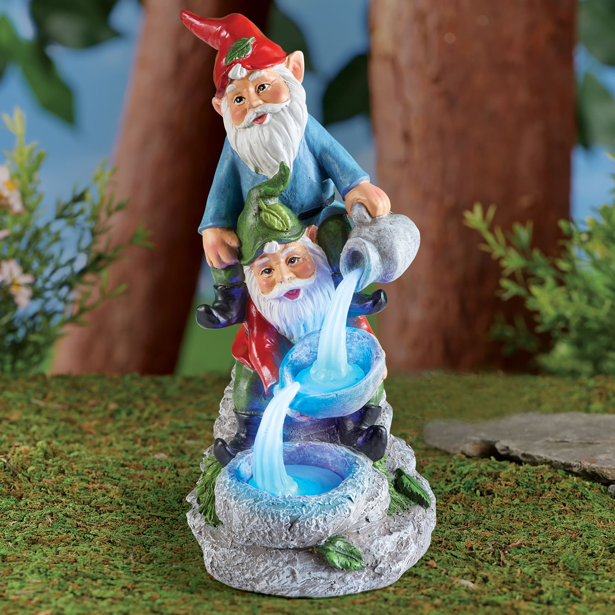 Gnomes with Solar Powered Fountain Garden Sculpture - NO SIZE
