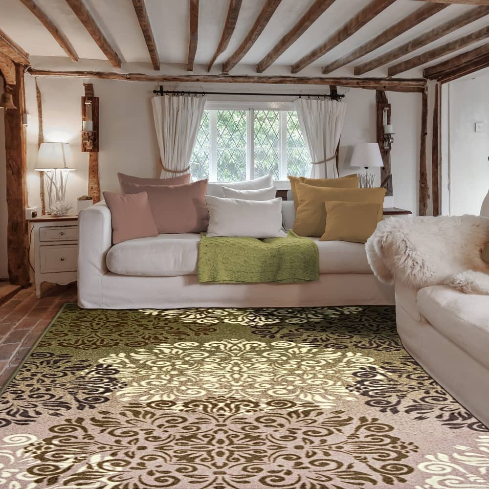 Superior Hedena Floral Geometric Non-Slip Washable Indoor Runner or Area Rug