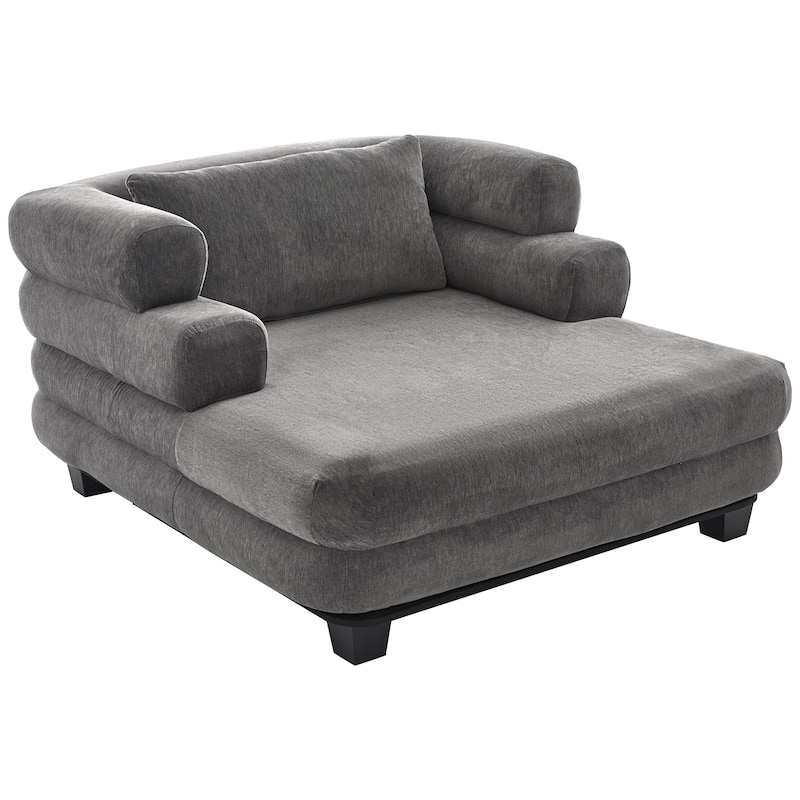 Roomfitters Oversized Modern Chaise Lounge Sofa Bed with Layered Armrests, Chenille Fabric