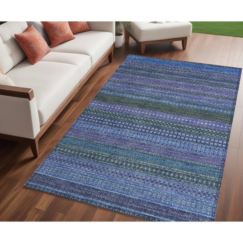 Taro Stripe Weather Resistant Timeless Fusion Runner Outdoor Rug - 5' X 8' - Multi