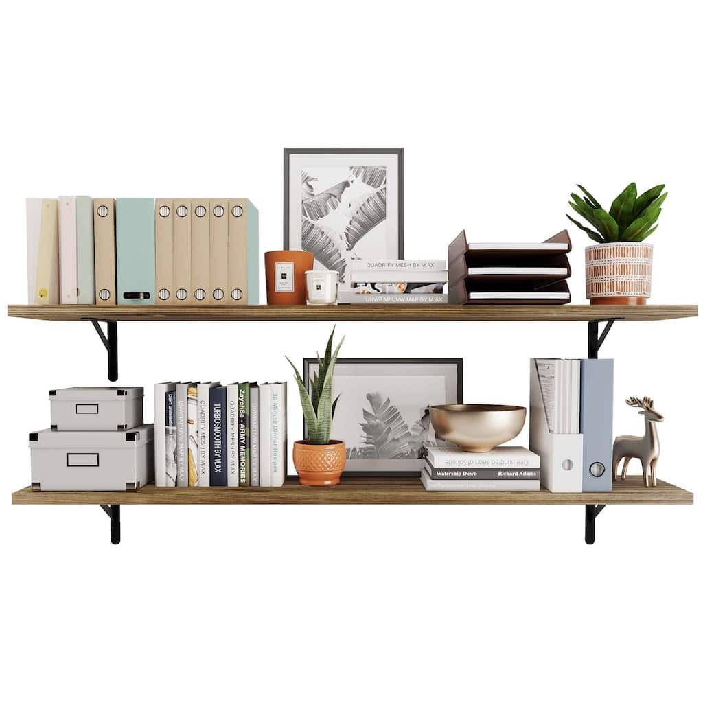 Wallniture Forme 60" Floating Shelves, Wall Bookshelf, 2 Pcs, Burnt, Wood