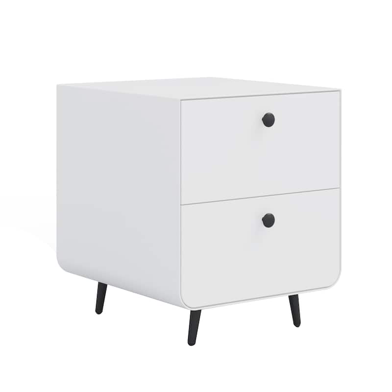 Modern Circular Handle Night Stand with 2 Drawers for Bedroom