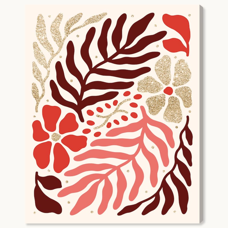 Wynwood Studio Canvas Floral and Botanical Plain Vine with Glitter Gold Glam Wall Art Canvas Print