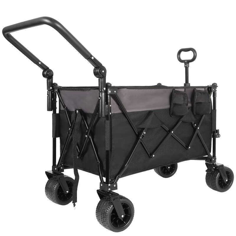 Push-Pull Folding Wagon Cart w/ Rotating Handle,360°All-Terrain Wheels