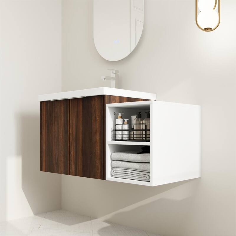 BNK 12/24/36/48/60 Inch Wall-Mounted Bathroom Vanity, Bathroom Cabinet with Doors or Side Shelves