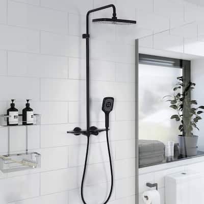 Exposed Pipe Tub and Shower System with Hand Shower Brass Thermostatic Brass Wall Mount Complete Shower Faucet with Tub Spout