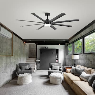 Large 72" Black LED Ceiling Fan with Light Kit and Remote(8-Blade)