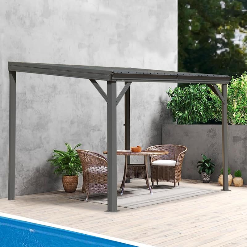 GDFStudio - Everett Lean-To Gazebo with Galvanized Steel Roof and Upgraded Drainage System