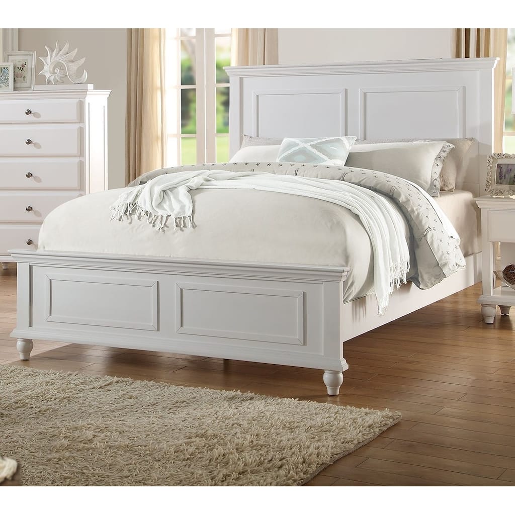 White Color Queen Size Bed Bedroom Furniture High Panel Headboard Footboard Plywood 1pc Bedframe