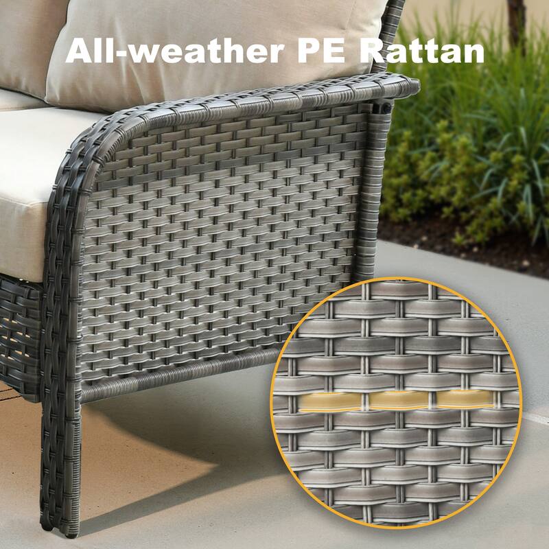 OVIOS 5 Piece Outdoor Wicker Loveseat Rocking Chair Set