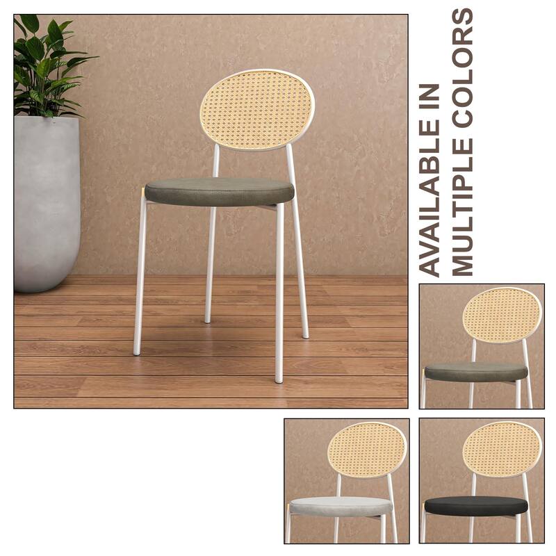 Leisuremod Euston Modern Dining Chair Upholstered Velvet or Leather Seat Wicker Back Accent Chair for Home Living Room & Kitchen