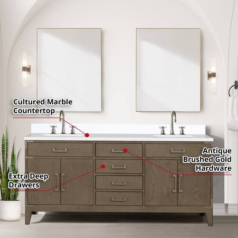 Laurel 60 in W x 22 in D Black Oak Double Bath Vanity, Cultured Marble Top, and 28 in Mirrors