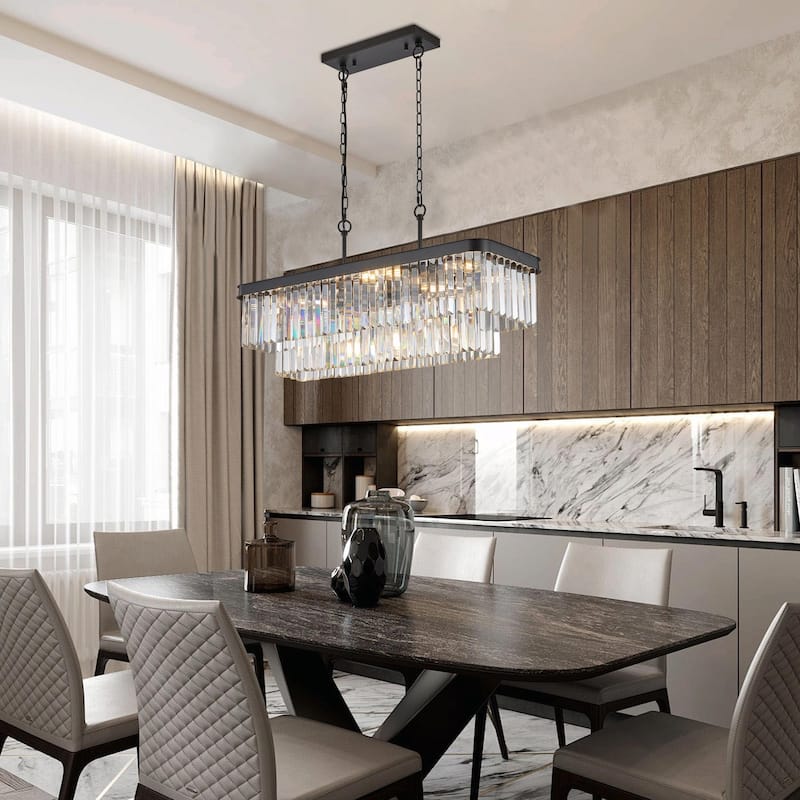 Rectangular Crystal Chandelier - Adjustable E12 Modern Industrial Light