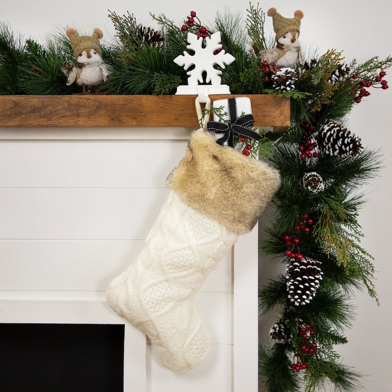 Cable Knit Christmas Stocking with Faux Fur Cuff - 20.5"
