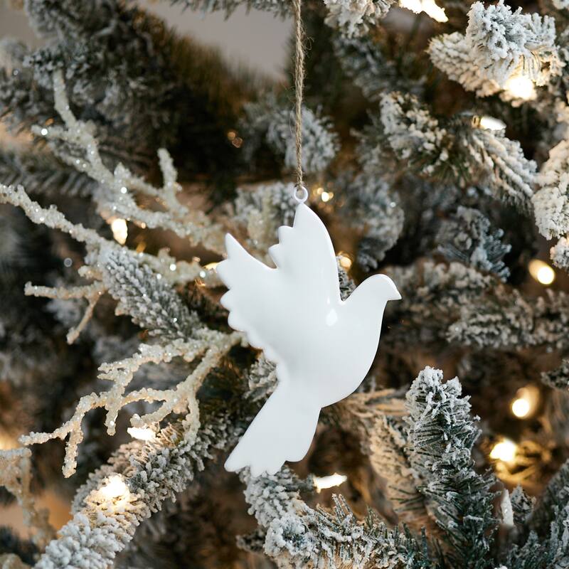 Set of 6 White Metal Dove Ornaments for Christmas Tree Decor - 6.25" x 0.25" x 6.5"
