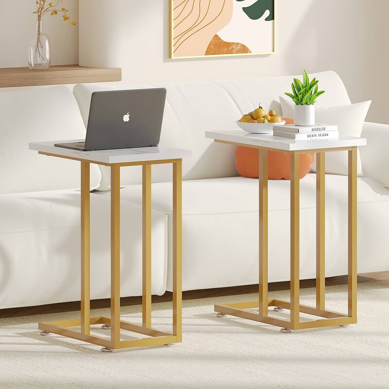 VECELO C-Shaped End Table Small Side Table Sofa Table with Metal Frame C-Shaped Couch Table Nightstand Set of 2