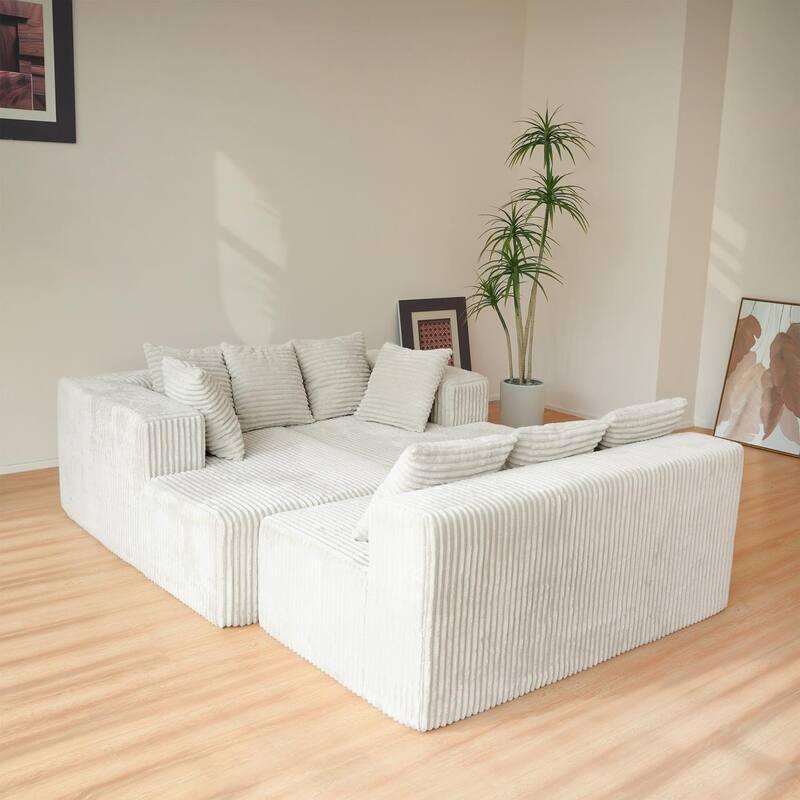 Sofa 130-in Casual White 4 -seater Reclining Sectional - 8' x 10'