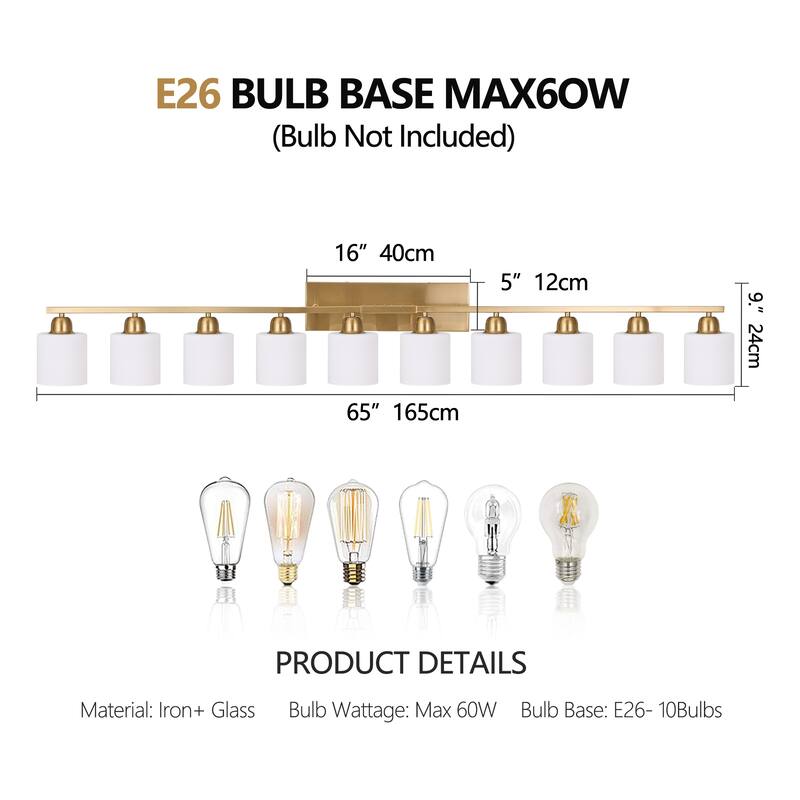 10-Light Bathroom Vanity Lights Over Mirror, 65.4 inch Vanity Lights Fixtures with Glass Shades Modern Vanity Lights
