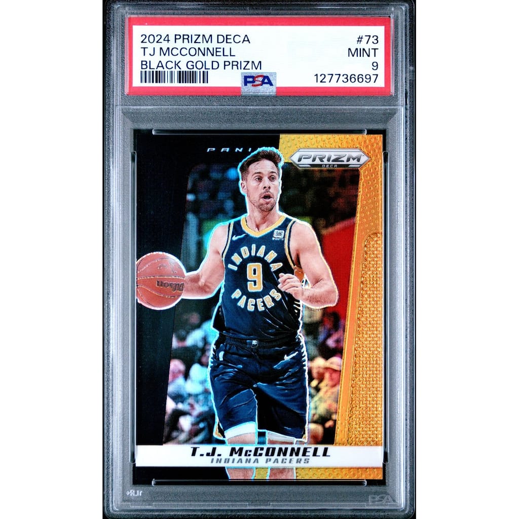 T.J. McConnell 2024 Prizm Deca Black Gold Basketball Card #73 Graded PSA 9 3/5 Cert # 127736697 - 8' x 11'
