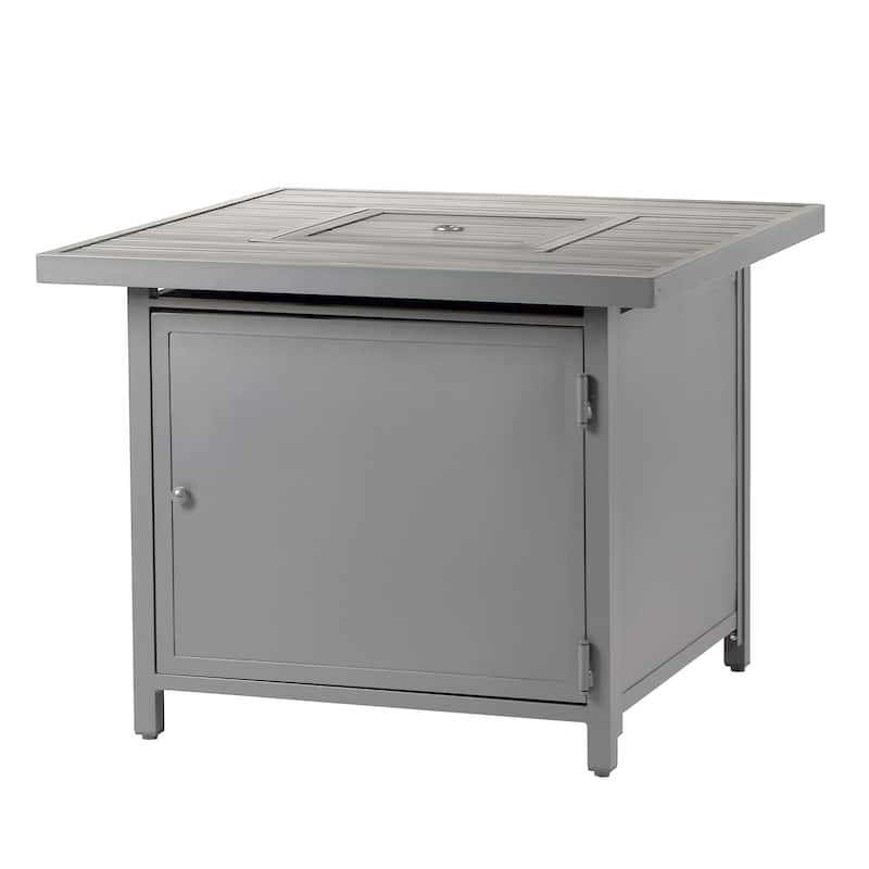 Square 32 in. x 32 in. Aluminum Propane Fire Pit Table with Glass Beads, Two Covers, Lid, 37,000 BTUs - N/A