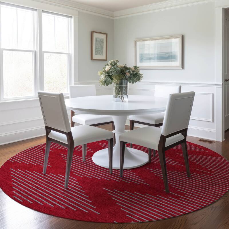 Machine Washable Indoor/ Outdoor Contemporary Geo Chantille Rug