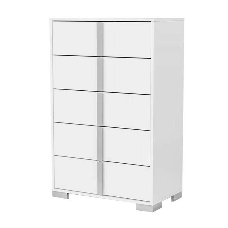 Suni Tall Dresser Chest, Glossy White Wood with UV Finish, 5 Drawers