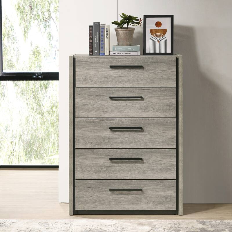 Roundhill Furniture Lenca 5-Drawer Chest - Weathered Gray