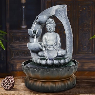 Tabletop Buddha Fountain with Light, Buddha Feature, 11-inch