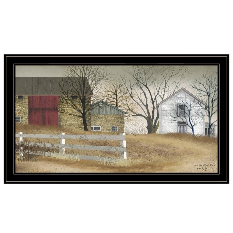 TrendyDecor4U Traditional "The Old Stone Barn" Framed Print Wall Art by Billy Jacobs - Black