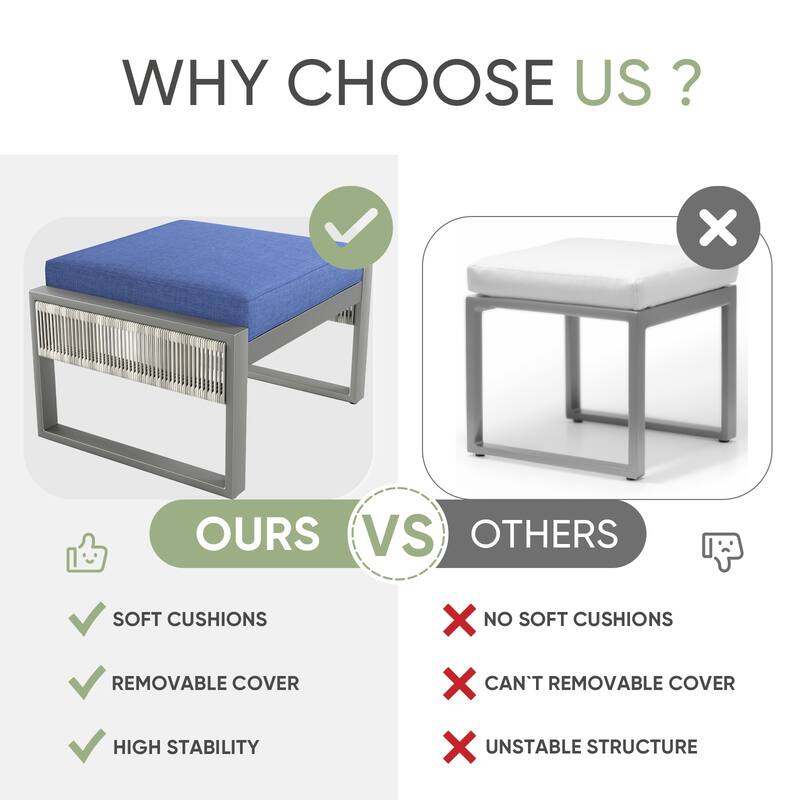 Gymojoy Outdoor Wicker Ottomans, Weatherproof Footstools with Cushions
