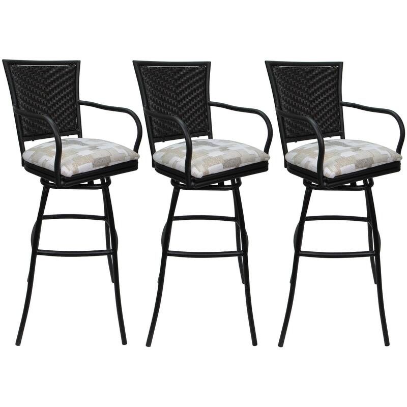 Set of 3 Outdoor Indoor Bar Stool Counter, Extra Tall - Erin with Arms - Craftsman Whitelinen - Black - Bar Height