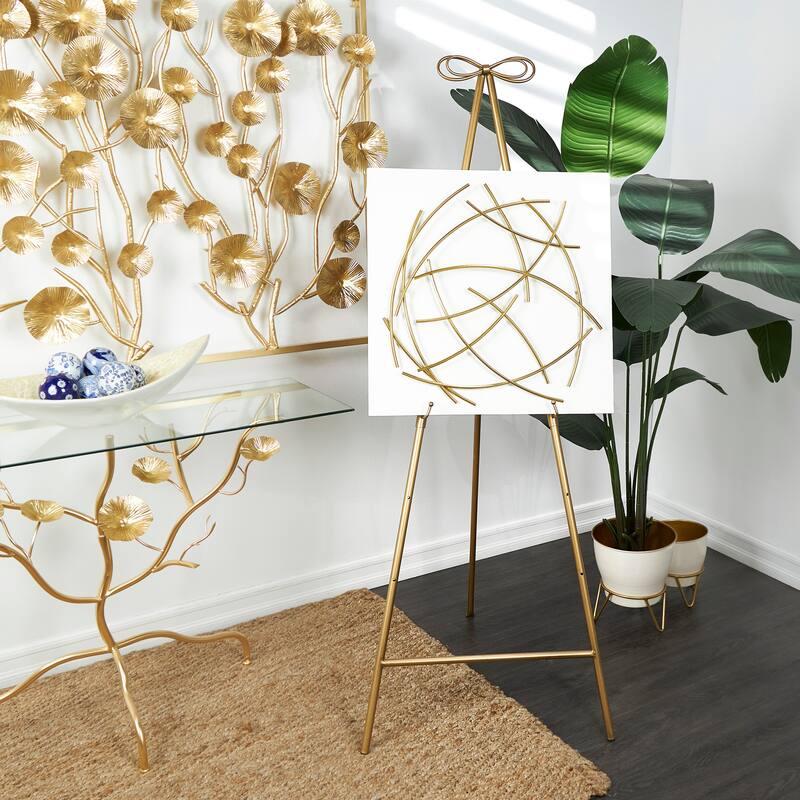 Metal Adjustable 3 Tier Easel with Bow Top - Gold - Roche River Decor