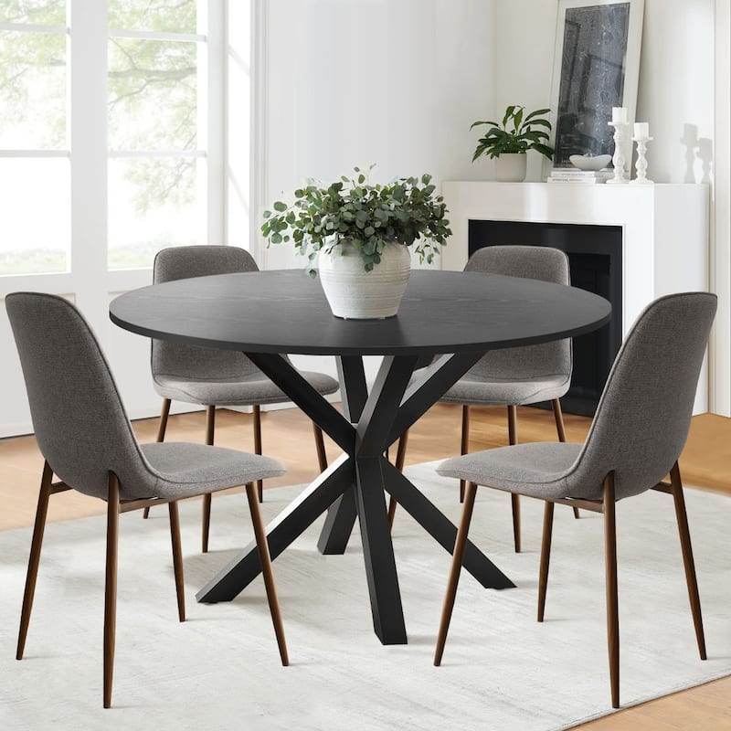5-Piece Dining Table Set for 4 with Upholstered Chairs and Round Crossed Base Table