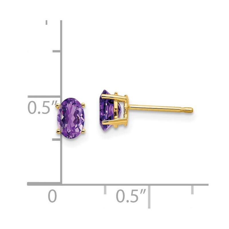 Curata 14k Yellow Gold 6x4mm Oval Amethyst Earrings