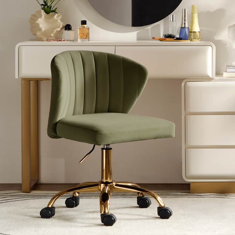 Ilia Modern Velvet Wingback 360 degree Ergonomic Office Task Chair with Channel Tufted Back by HULALA HOME