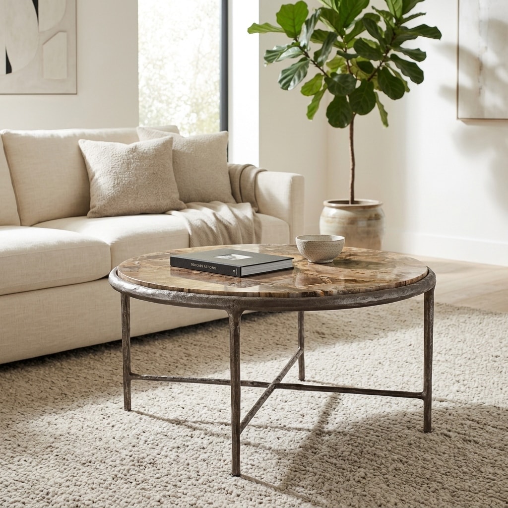 Modern Petrified Wood Coffee Table - 32", Silver & Brown - 32.0"